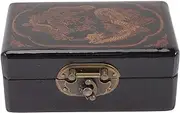 LOGOFUN Wooden Jewelry Storage Case Dragon Phoenix Pattern Container Trinket Box with Lock Vintage Collection Box (Black)