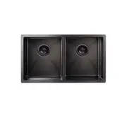 MEIR Lavello Nano Coated Stainless Steel Kitchen Sink - 760 x 440mm Double Bowl - Top/Under Mount - PVD Gunmetal Black