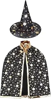 ZZX Wizard Cape Witch Cloak with Hat, Halloween Costume Props for Kids Cosplay Party (Black)