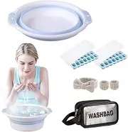 Facial Ice Bath Kit with Foldable Face Bowl for Massage, Reusable Ice Cube, Headband & Wristband Set, Storage Bag, Portable, Convenient, Spa-Like Cold Therapy at Home