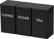 3 Pcs Coffee Tea Sugar Container Set, 1000 ml Metal Vintage Kitchen Canister Set with Airtight Lids, Food Storage Container Jars for Kitchen Counter, Farmhouse Kitchen Home Decor (Black)