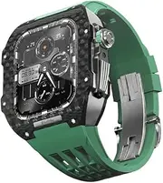 [RAYESS] Latest Lightweight Carbon Fiber case + fluororubber Strap，for Apple Watch 8/7/6/5/4 Series Replacement Strap，for iwatch 44/45mm Watch Band Upgrade kit (Color : 03, Size : 45mm)
