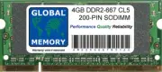 4GB (1 x 4gb) DDR2 667MHz PC2-5300 200-PIN SODIMM MEMORY RAM FOR LAPTOPS