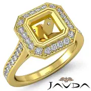 Asscher Shape Semi Mount Halo Diamond Engagement Ring 14k Yellow Gold 0.5 Carat.
