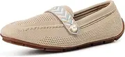 [qibusleen] Slip On Knit Loafers for Women Comfortable Casual Women's Square Toe Loafer Flats Driving Work Dress Breathable Knitted Flat Shoes with Pearl Memory Foam