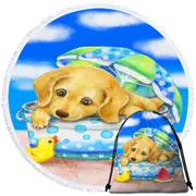 Kids Animal Dogs Art Cute Dachshund at the Beach Round Beach Towel