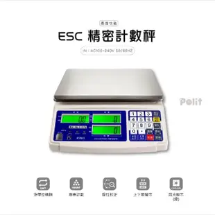【Polit 沛禮】ESC 電子計數秤 最大秤量2kgx感量0.05g(防塵套 充電式 不鏽鋼秤盤 電子秤)