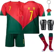 [Puddry] Children's Football Jersey Set, Home / Away No. 7 Football Jersey Set for Children Boys, Football Jersey, Shorts, Shin Pads, Football Socks, Key Chain, Fans Football Training Jerseys