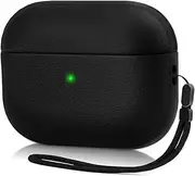 Leather Case Compatible with Airpods Pro 2nd Generation - Texture Full-Body Protective Case Cover with 2 Lanyard for Apple Airpods Pro 2 (Black)