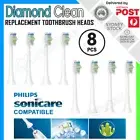 8x DIAMOND CLEAN White Replacement Brush Heads for Philips Sonicare Toothbrushes