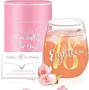 18th Birthday Gifts for Girls Stemless Wine Glasses Personalised Birthday Gifts for Women Girls Unusual 18th Birthday Decorations Gifts Presents for Women Best Friend Sister Birthday Glasses