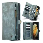 CaseMe For Samsung Galaxy S21 Ultra Zipper & Detachable Retro Leather Pouch Wallet Flip Purse Bag Detachable Phone Case Cover (Sky Blue)