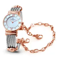 在飛比找Yahoo奇摩購物中心優惠-CHARRIOL 夏利豪玫瑰金晶鑽羅馬珍珠白鎖鍊錶-24.5