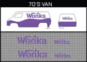 HotWheels(1/64), 70s Van "Willy Wonka 003" Waterslide,PrintedWhiteFirst,Decals