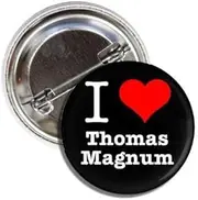 [Generic] I Love (heart) Thomas Magnum 80's Throwback Button Badge, 1.5 inches, 1.5 Inches, Metal, no gemstone