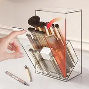 MEAJIO Acrylic Makeup Brush Holder Organizer with Lid，Tilt Open Cosmetic Make Up Brushes Case with 17 Slots for Vanity Bathroom Countertop