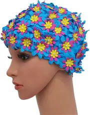 Lertenys Swim cap Floral Petal Retro Style Bathing Caps for Women