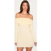 Almond Onion Skin Bardot Ruched Bodycon Dress, Almond