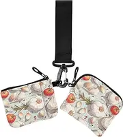 [miaozhen] Delicate Cartoon Garlic Colorful Dual Wristlet Wallets for Women Thin Flat Coin Purse Wallet Bag with Wristle Strap for Girls 2 Packs estuche para tarjetas de credito, delicate cartoon Garlic colorful