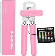 10 Colors Can Opener Manual Handheld Heavy Duty Hand Can Opener Smooth Edge Stainless Steel Can Openers Top Lid Kitchen Gadgets, Best Large Rated Easy Turn Knob, with Bottle Opener, Pink