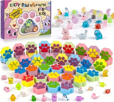 40 Pack Kids Paw Shape Bath Bombs Gift Set,Natural Organic Kid Bubble Bath Fizzy