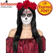 AC163 Day of the Dead Mexican Costume Red Rose Headband Headpiece Halloween