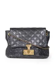 Black Leather Large Single Baroque Shoulder Bag