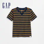 GAP 男幼童裝 棉質條紋設計V領短袖T恤-黃藍條紋(584570)