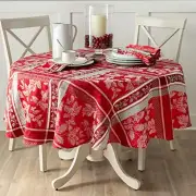 Holiday Hollies Yarn Dyed Jacquard Fabric Table Cloth Holiday Winter and Chri...