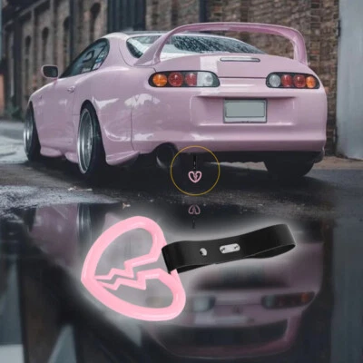 Pink Broken Heart JDM Ring Tsurikawa Subway Train Car Handle Strap -Black PVC X1