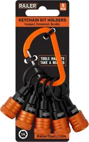 Railer Bit Holder Keychain 5Pc - 1/4 Inch Hex Shank Bit Holders - Quick Release