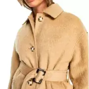 Topshop Shirt Jacket Belted Collared Long Sleeves Wool Blend Camel Tan W 4 NWT
