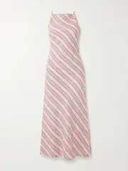 [Faithfull] Faithfull - Lison Open-back Striped Linen And Cotton-blend Midi Dress - Pink - small small Pink