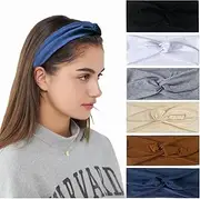 [Giyaluzw] Women's Hair Bands, Pack of 6 Hair Bands, Headband, Women's Sports Cosmetics, Elastic Hair Accessories, Ruschfest for Women (Black, Grey, White, Beige, Brown, Blue)