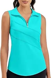 [Moydan] Womens Golf Polo Shirts Sleeveless Zip Up Tennis Moisture Wicking Workout Tops