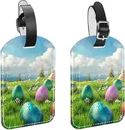 [KQNZT] Luggage Tag, 2 Pcs Personalized Luggage Tags for Suitcases, Faux Leather Luggage Tag, Travel Tags, Unique Luggage Tags, Happy Easter Egg Flowers