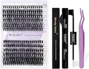 DIY Eyelash Extension Kit - 240 Mixed Curl Lash Clusters, Bands, Seal and Applicator for Individual Lash Extensions (30-40mm Kit)
