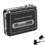 Portable Stereo USB Cassette Player Black Plastic Capture Audio Music4496