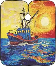 Boat Sunset Oil Painting Style Hair Salon Styling Cape Haircut Cape Adjustable, 64.9 x 55.1 Inches Barber Cape Home, Boat Sunset Oil Painting Style 3