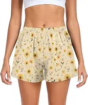[FRODOTGV] Tiny Peach Sunflowers Women Athletic Shorts Elastic Waisted Summer Outfit for Soccer Teenis Exercise Indoor S