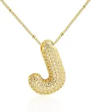 [Anasantiagoana] Personlized Necklace Gold for Women Bubble Initial Letter Pendant Jewellry