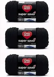 Red Heart Super Saver Black Yarn - 3 Pack of 198g/7oz - Acrylic - 4 Medium (Worsted) - 364 Yards - Knitting/Crochet