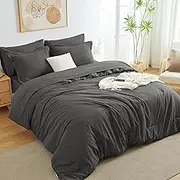 HIMEET Dark Grey Queen Comforter Set, 7 Pieces Bed in a Bag Queen Lightweight Bedding Set, All Season Soft 7PC Bed Set with Comforter, Flat Sheet, Fitted Sheet, Pillowcases & Pillow Shams