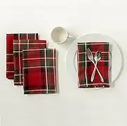 Benson Mills Holiday Plaid Yarn Dyed Fabric Cloth Napkin for Holiday, Winter, and Christmas Tablecloths (18" X 18" Napkins Set of 4, Red)