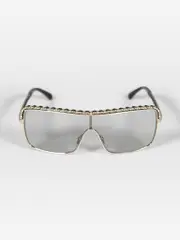 Leather & Logo Chain Shield Sunglasses