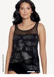 NWT MiracleSuit Iridium Mirage Tankini Black Underwire Top Size 10 Swim