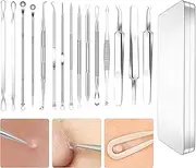15PCS Heads Blackhead Remover, Pimple Comedone Extractor, Acne Whitehead Blemish Removal Kit, Premium Stainless Steel,with Metal Case (Silver)