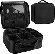 SlowTon Makeup Bag Organizer, Travel Cosmetic Bag with Adjustable Dividers, Portable Storage Case for Cosmetics Makeup Brushes Toiletry Jewelry Digital Accessories(Black,M)