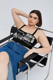 Black Singlet Top Square Neck Side Lace Up