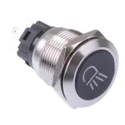 Flood Light (Mirrored) Blue LED Momentary 19mm Vandal Push Button Switch 12V